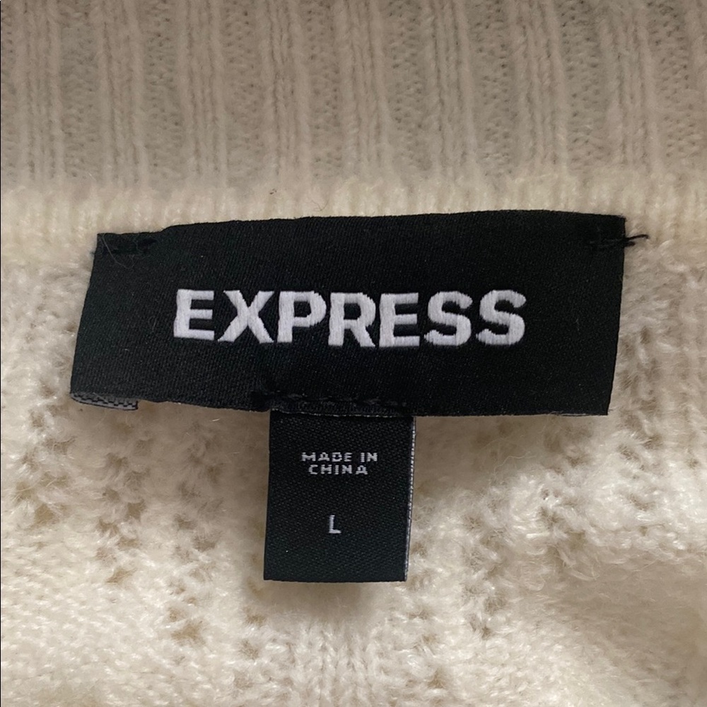 Express Cream Ribbed Knit Crew Neck Sweater - Picture 6 of 7
